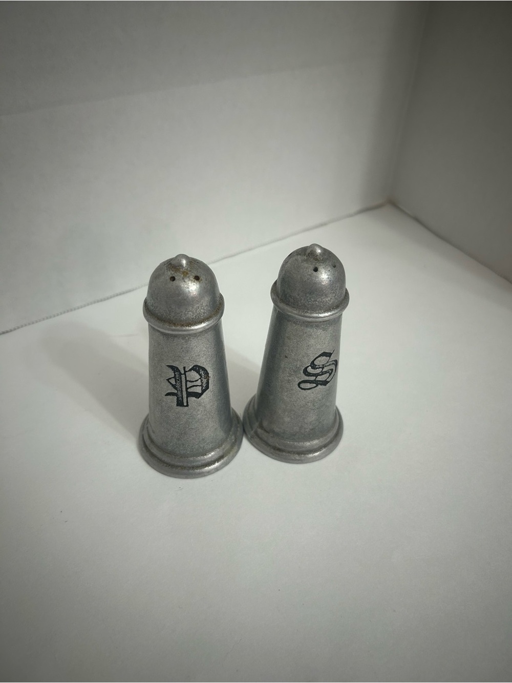 Vintage Wilton Pewter Lighthouse Salt & Pepper Shaker Set - COMPLETE/4.25”